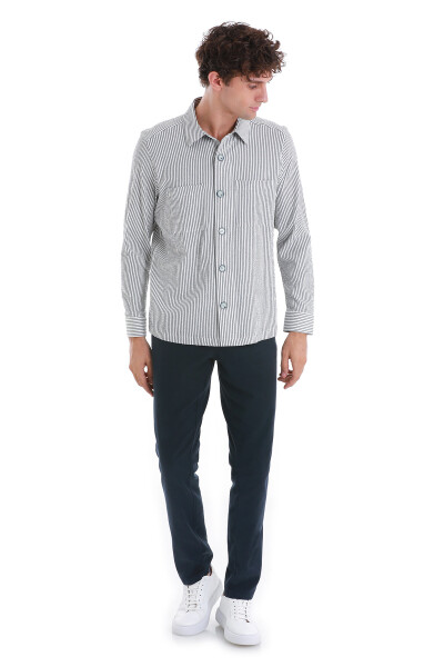 Lacivert Klasik Fit Çizgili Uzun Kollu Overshirt Gömlek - 2