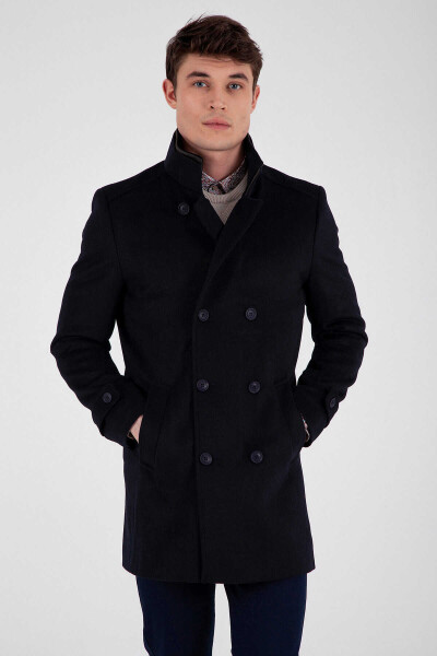 Lacivert Kruvaze Yünlü Palto - 2