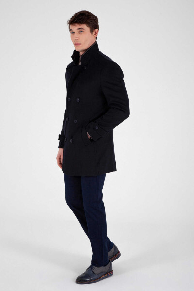 Lacivert Kruvaze Yünlü Palto - 3