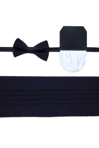 Lacivert Kuşak Papyon Mendil Set - 1