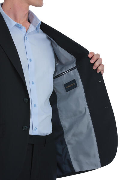 Lacivert Muscle Fit Mono Yaka Klasik Takım Elbise - 8