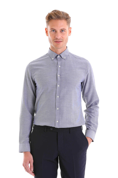 Lacivert Comfort Fit Pamuklu Düğmeli Yaka Uzun Kollu Casual Gömlek 