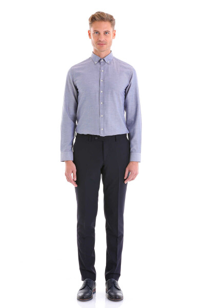 Lacivert Comfort Fit Pamuklu Düğmeli Yaka Uzun Kollu Casual Gömlek - 4