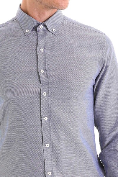 Lacivert Comfort Fit Pamuklu Düğmeli Yaka Uzun Kollu Casual Gömlek - 5