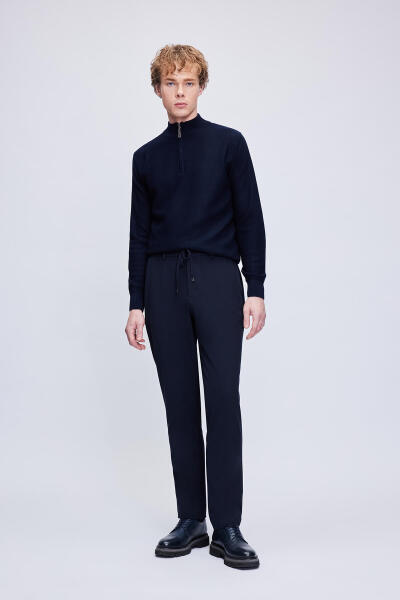 Lacivert Rahat Kesim Yandan Cepli Jogger Pantolon - Hatemoğlu