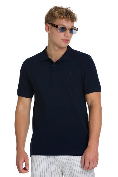 Lacivert Regular Fit 100% Pamuklu Polo Yaka Tişört 