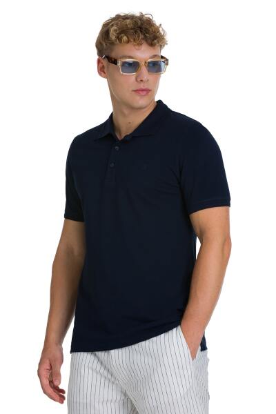 Lacivert Regular Fit 100% Pamuklu Polo Yaka Tişört - 3
