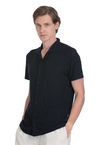 Lacivert Regular Fit Apaş Yaka Gömlek 