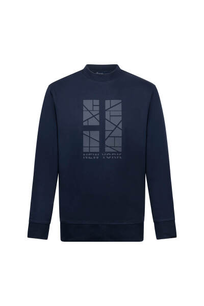 Lacivert Regular Fit Baskılı Pamuklu Bisiklet Yaka Sweatshirt 