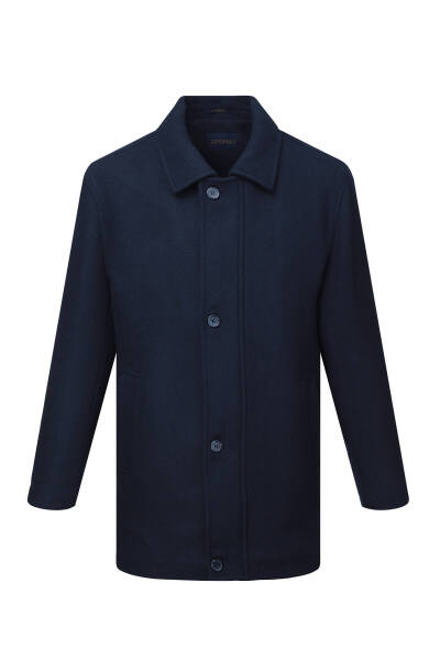 Lacivert Regular Fit Bebe Yaka Yünlü Kaban 