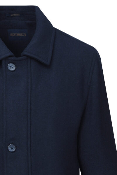 Lacivert Regular Fit Bebe Yaka Yünlü Kaban - 2