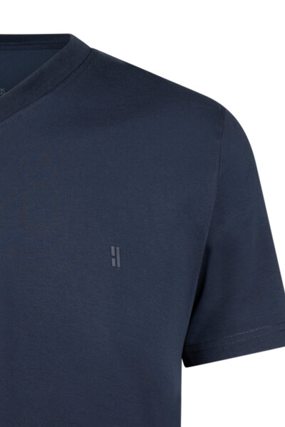 Lacivert Regular Fit Bisiklet Yaka Pamuklu Tişört - 3