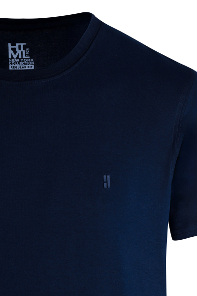 Lacivert Regular Fit Bisiklet Yaka Pamuklu Tişört - 2