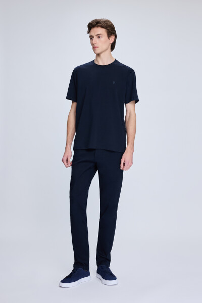 Lacivert Regular Fit Bisiklet Yaka Pamuklu Tişört - 2