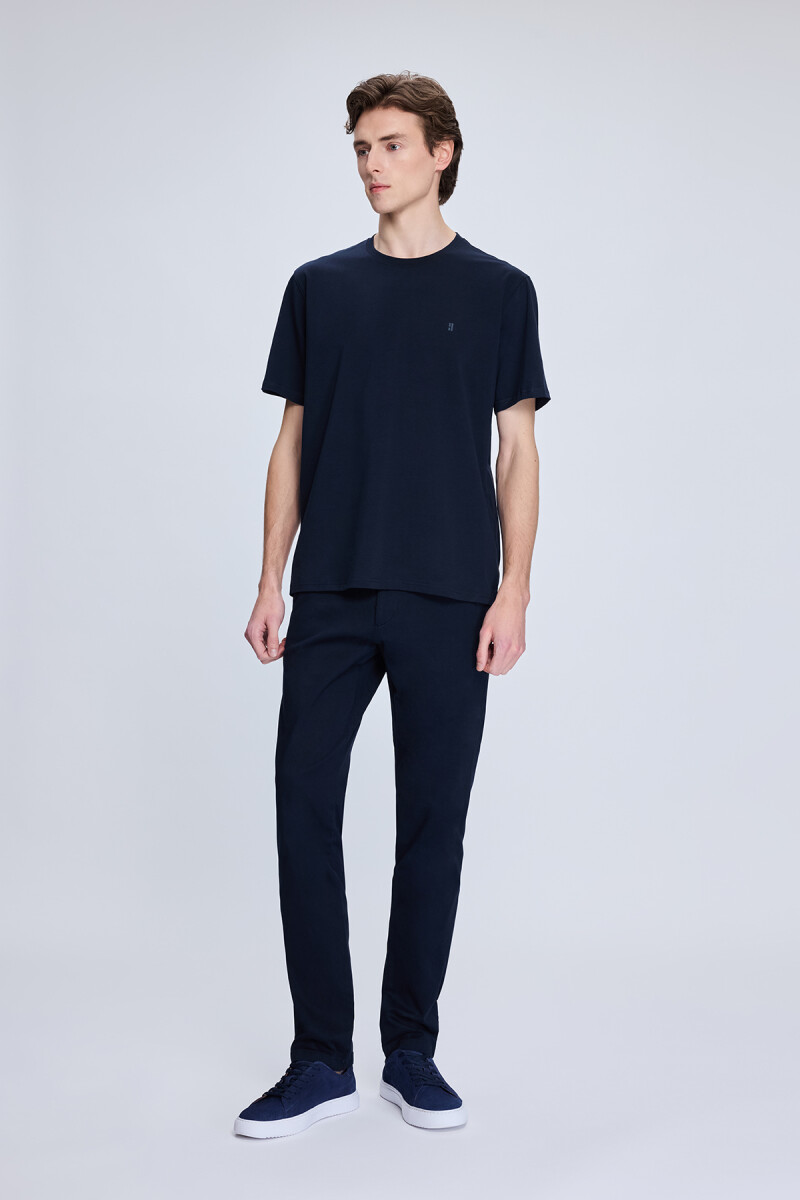 Lacivert Regular Fit Bisiklet Yaka Pamuklu Tişört - HTML (1)