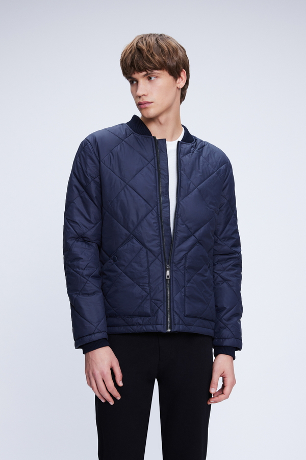 Lacivert Regular Fit Bomber Yaka Kapitone Mont - Hatemoğlu