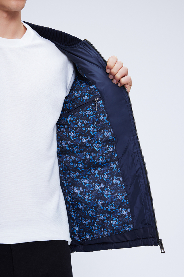 Lacivert Regular Fit Bomber Yaka Kapitone Mont - Hatemoğlu (1)