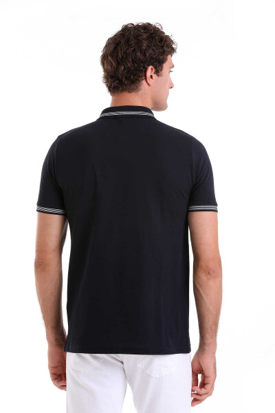 Lacivert Regular Fit Çizgili 100% Pamuk Polo Yaka Tişört - 6