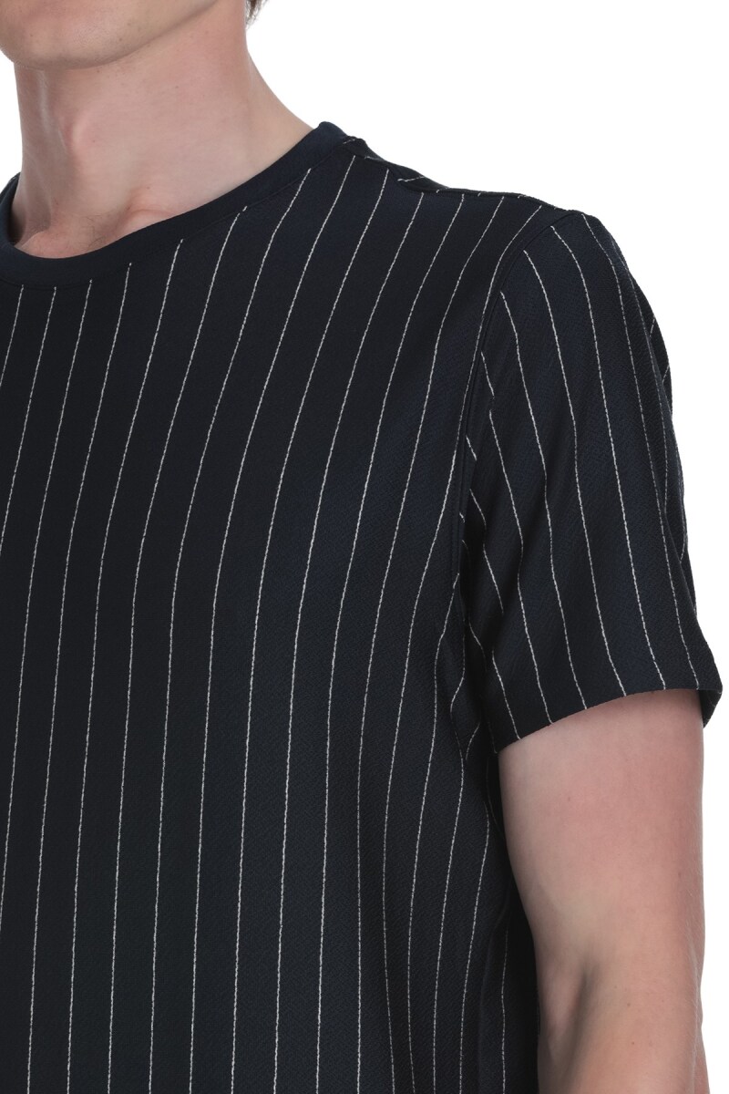 Lacivert Regular Fit Çizgili Bisiklet Yaka Tişört - Saykı (1)