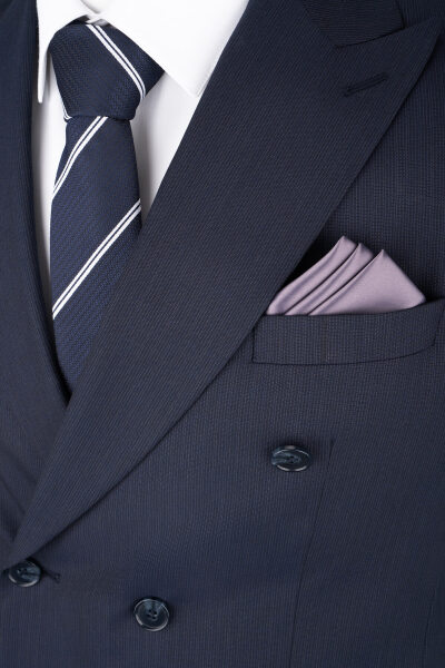 Lacivert Regular Fit Çizgili Kruvaze Klasik Takım Elbise - 2
