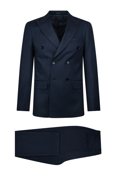 Lacivert Regular Fit Çizgili Kruvaze Klasik Takım Elbise - 1