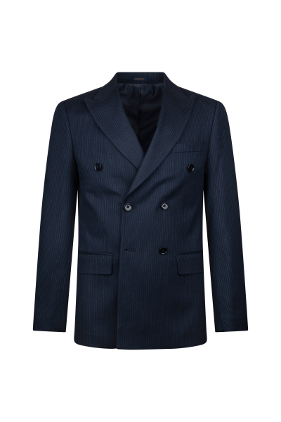 Lacivert Regular Fit Çizgili Kruvaze Klasik Takım Elbise - 2