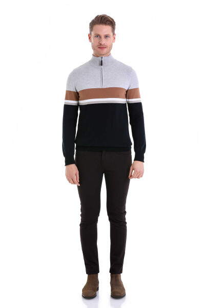 Lacivert Comfort Fit Desenli Pamuklu Yarım Balıkçı Yaka Triko Kazak - 4