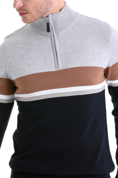 Lacivert Comfort Fit Desenli Pamuklu Yarım Balıkçı Yaka Triko Kazak - 5