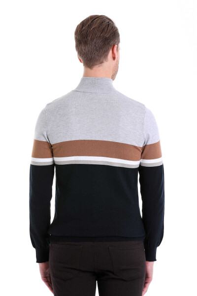 Lacivert Comfort Fit Desenli Pamuklu Yarım Balıkçı Yaka Triko Kazak - 6