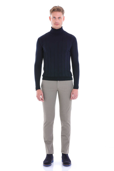 Lacivert Comfort Fit Fitilli Balıkçı Yaka Yünlü Kazak - 4