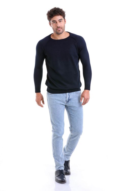 Lacivert Regular Fit Bisiklet Yaka Yünlü Triko Kazak - Hatemoğlu (1)