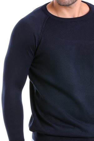 Lacivert Regular Fit Bisiklet Yaka Yünlü Triko Kazak - 4