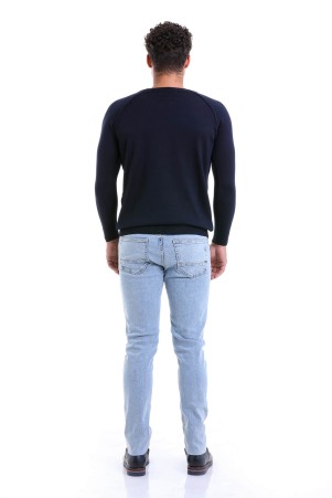 Lacivert Regular Fit Bisiklet Yaka Yünlü Triko Kazak - 5