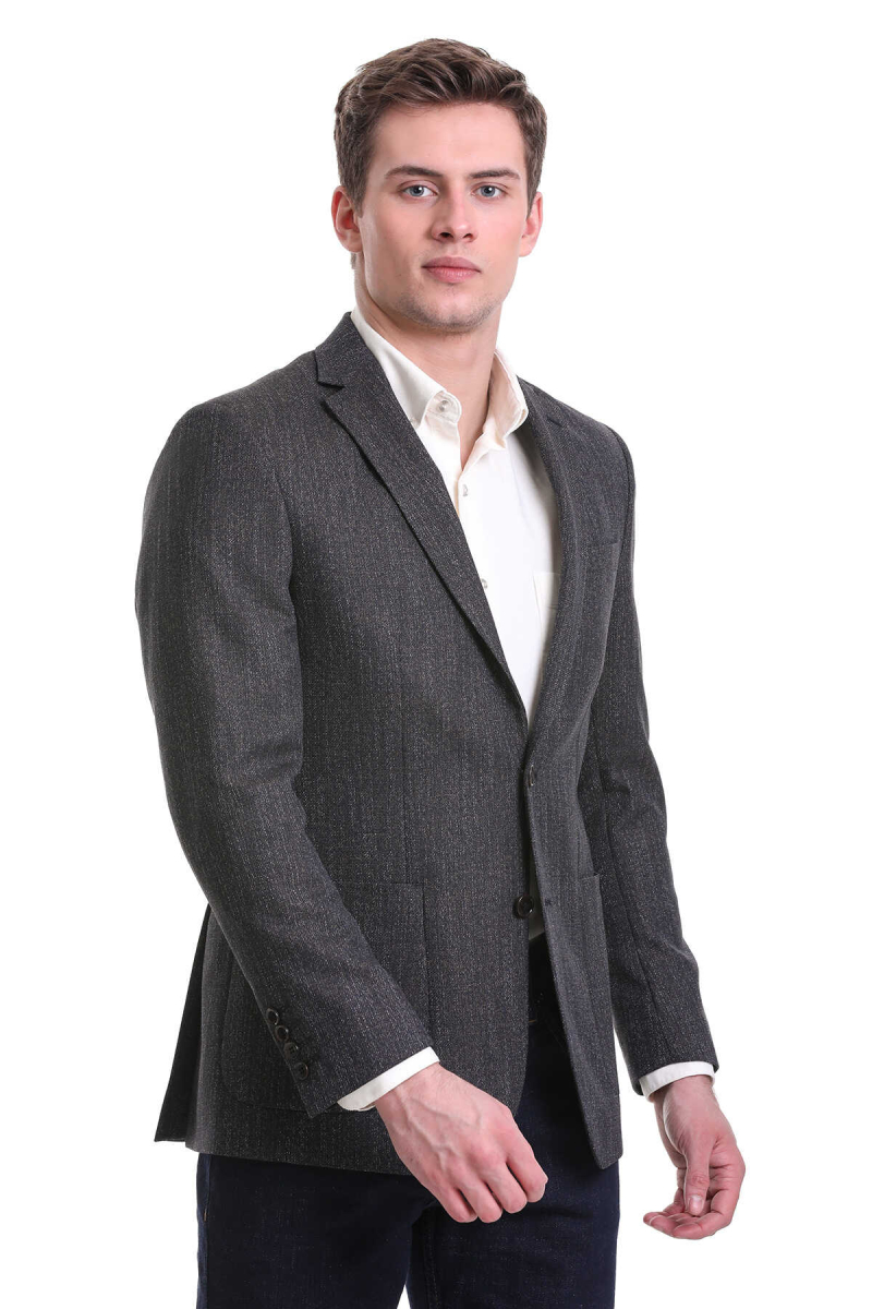 Lacivert Regular Fit Mono Yaka Klasik Ceket - Hatemoğlu (1)