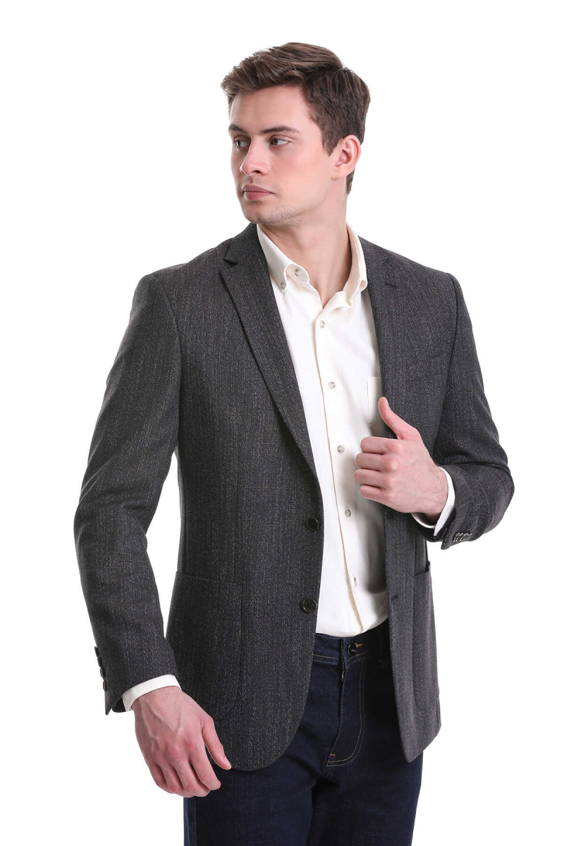 Lacivert Regular Fit Mono Yaka Klasik Ceket - Hatemoğlu (1)