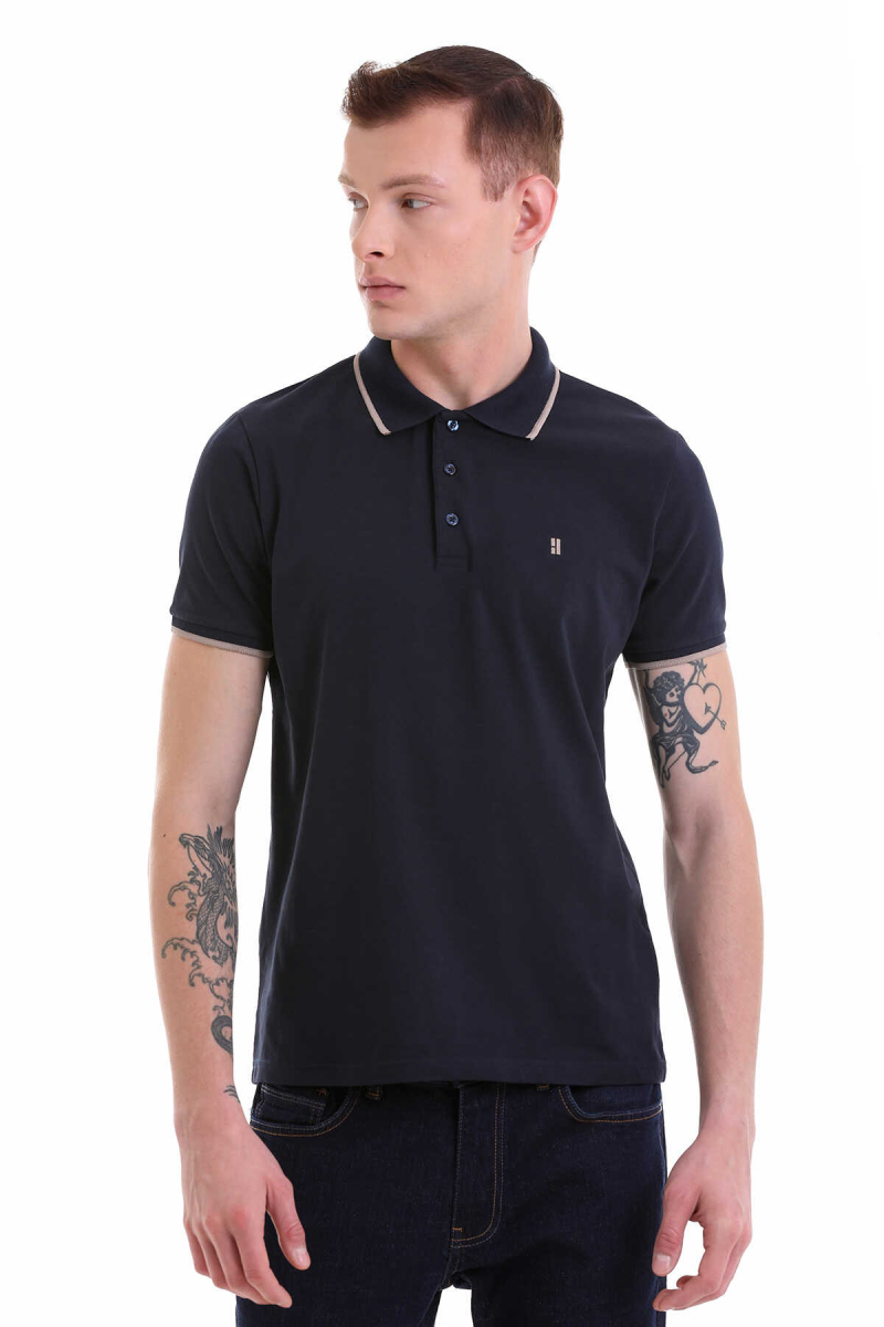 Lacivert Regular Fit 100% Pamuklu Polo Yaka Tişört - HTML (1)