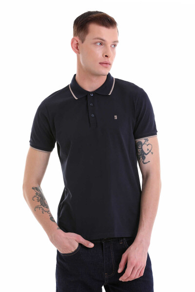 Lacivert Regular Fit 100% Pamuklu Polo Yaka Tişört - 4