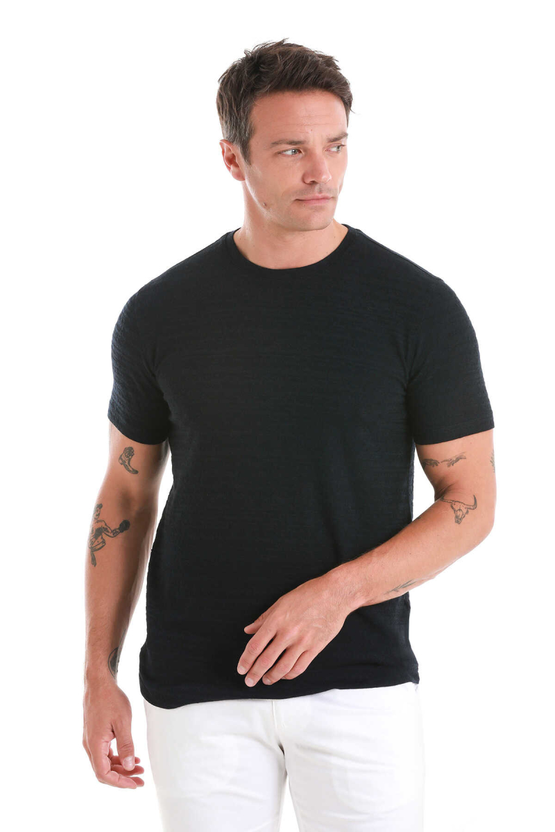 Lacivert Regular Fit Bisiklet Yaka Tişört - HTML (1)