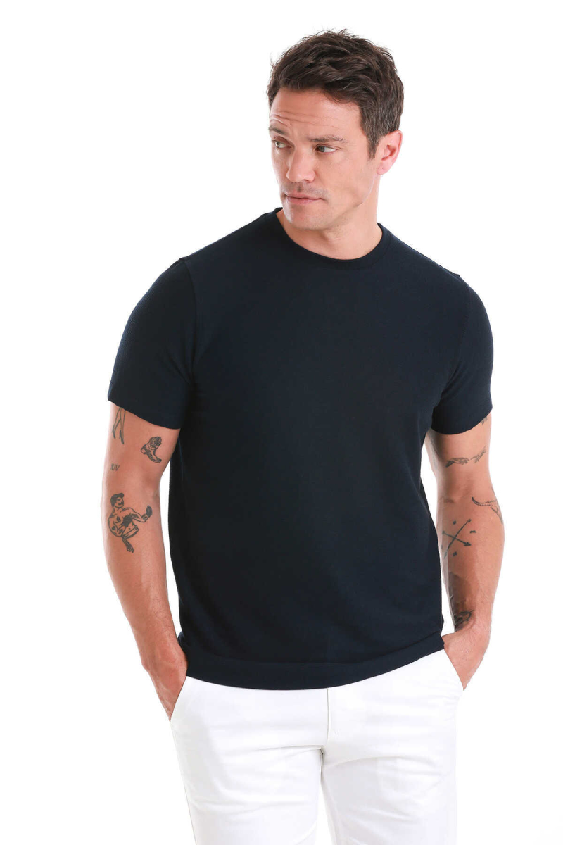 Lacivert Regular Fit Bisiklet Yaka Tişört - Hatem Saykı (1)