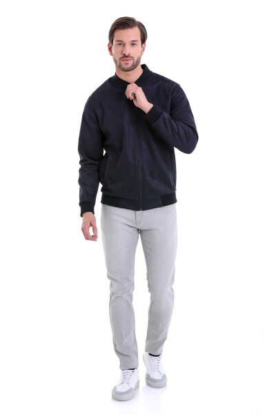 Lacivert Regular Fit Bomber Yaka Mevsimlik Mont - 4