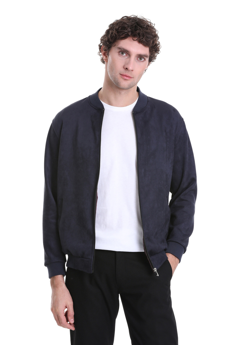 Lacivert Regular Fit Bomber Yaka Mevsimlik Mont - HTML