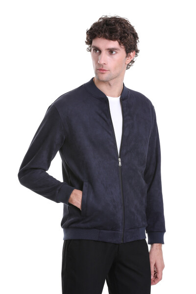Lacivert Regular Fit Bomber Yaka Mevsimlik Mont - 3