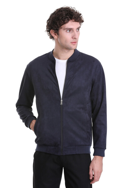 Lacivert Regular Fit Bomber Yaka Mevsimlik Mont - 4