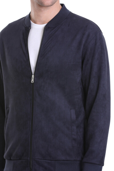 Lacivert Regular Fit Bomber Yaka Mevsimlik Mont - 5