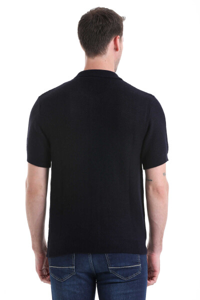 Lacivert Regular Fit Düğmeli Kısa Kollu Triko Hırka - 6