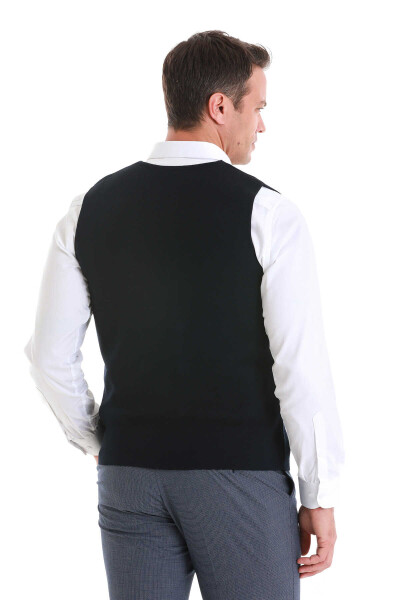 Lacivert Regular Fit Kruvaze Triko Yelek - 5