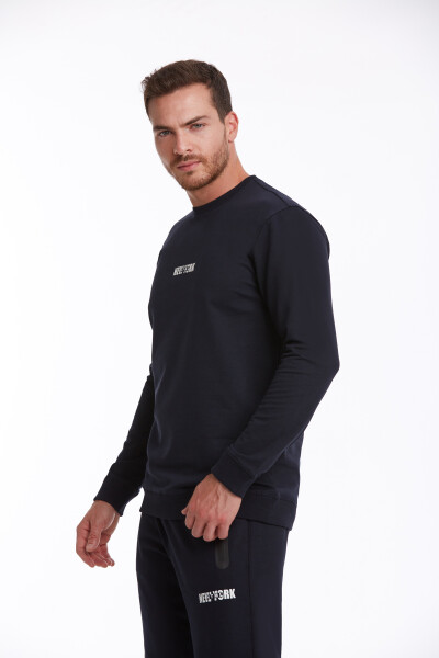 Lacivert Regular Fit Pamuklu Bisiklet Yaka Sweatshirt - 3