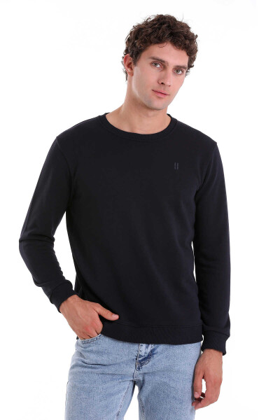 Lacivert Regular Fit Düz Pamuklu Bisiklet Yaka Sweatshirt 