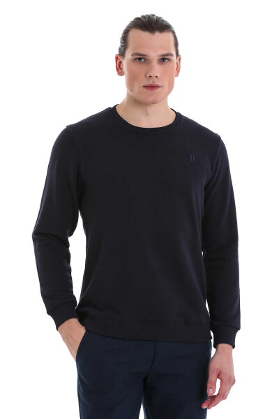 Lacivert Regular Fit Düz Pamuklu Bisiklet Yaka Sweatshirt - 7