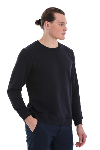 Lacivert Regular Fit Düz Pamuklu Bisiklet Yaka Sweatshirt - 9